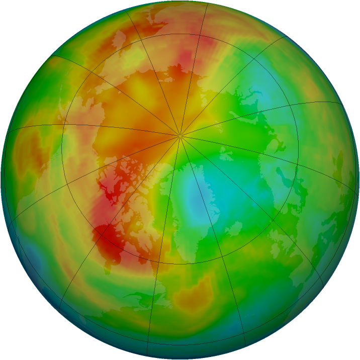 Arctic ozone map for 13 February 1992